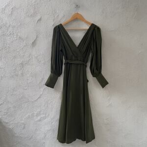 Banana Republic Olive Chiffon Blouson Sleeve Maxi Dress, Size 4, EUC